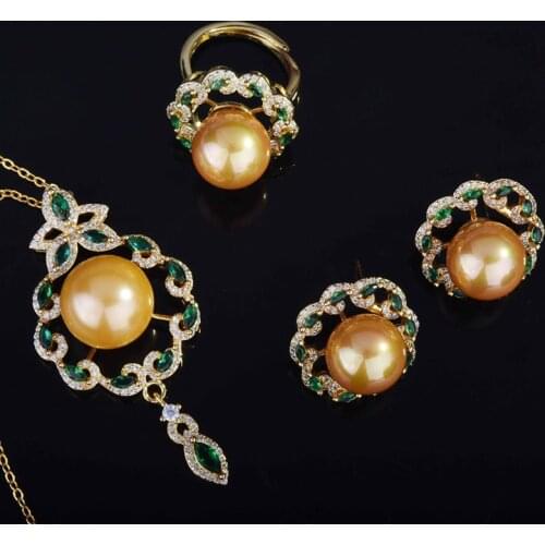 Fashion South Ocean Oversized Gold Pearl Drop Earrings Necklaces for Women Bohemian Round Pearl Wedding Rings Jewelry Sets 2021