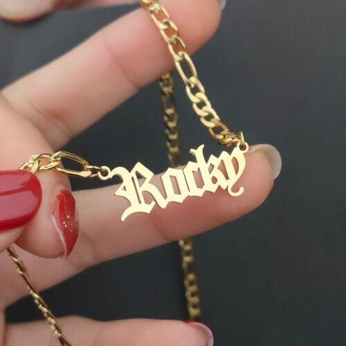 Gold Figaro Chain Name Necklace Personalized Old English Name Pendant Necklaces Custom Women Men Punk Jewelry Christmas Gift