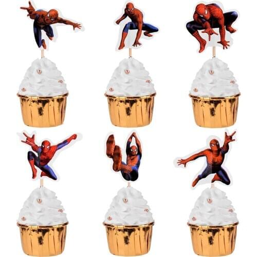 24pcs Spiderman Cupcake Toppers for Birthday Party Cartoon Disney Marvel Spider-man Cake Decoration Supplies Gifts Toy