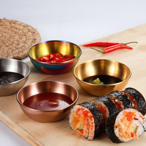 4pcs Stainless Steel Dipping Sauce Dish Round Small Seasoning Dish Household Metal Sauce Plate Home Restaurant Kitchen Saucer