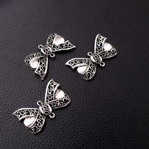 4pcs/lot Silver Plated Bow Charm Metal Pendants DIY Necklaces Bracelets Jewelry Handicraft Accessories 24*41mm P114