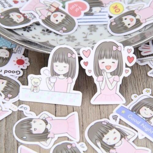 40 pcs more powder skirt cute girl comic cartoon character expression fashion baggage tag waterproof notebook sticker