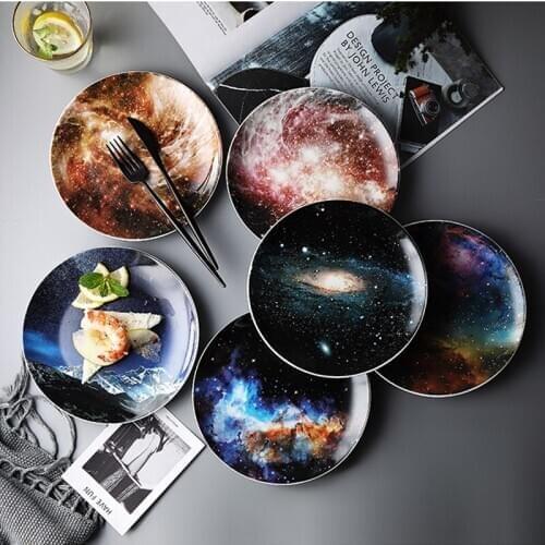 8 inch Starry Universe Landscape Dinner Plate Set Ceramic Tableware Dessert Cake Steak Plates Dish Kitchen Decor Dinnerware