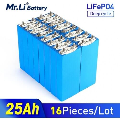 Mr.Li 16pcs 3.2V 25Ah LiFePO4 battery cell 25000mAh Lithium iron phosphate deep cycles for Diy 12V 24V 36V 48V wind power system