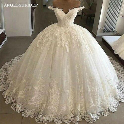 ANGELSBRIDEP Sweetheart Ball Gown Wedding Dresses Vestido De Noiva Formal Off-Shoulder Court Train Applique Formal Bride Dresses