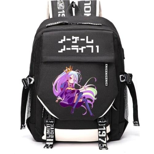 Anime NO GAME NO LIFE Sora Shiro Outdoor Travel Rucksack Casual Schoolbag Student Backpacks