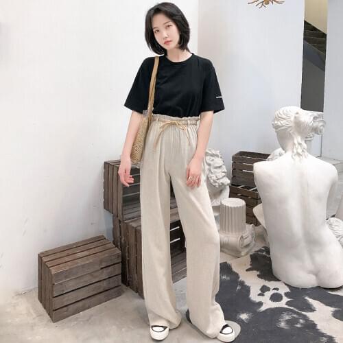 Harajuku High waist Cotton and linen wide leg pants female thin section trousers women linen pants Vintage straight pants women