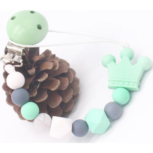 Silicone Beads Wood Baby Pacifier Chain Clip Teether Chew Toy Dummy Pacifier Nipple Teethers Clip Holder Baby Shower Gift