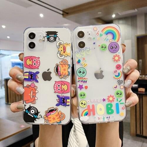Cute Moster with Rainbow TPU Transparent Phone Case for Iphone 12 12pro Iphone 11 Phonecase for Iphone XR XS Max Phone Covers