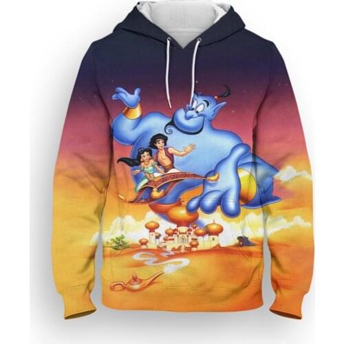 Aladdin Children Sweatshirt With Hood Spring Cartoon Anime Men Women Hoodies Disney 3D Print Streetwear Male Tracksuit