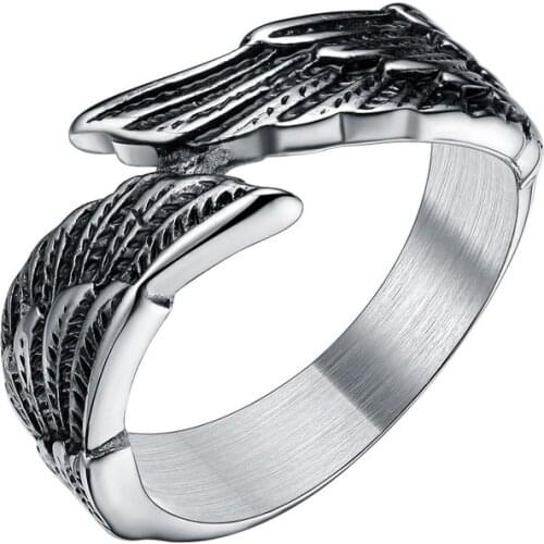 EAMTI Vintage Jewelry Male Stainless Steel Ring Women Skull Wings Rings Men Cocktail Ring Comfort Fit