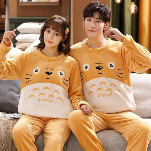 Flannel Flano Casual Pullover Long Sleeve Trousers Boy Girl Pajama Jammies Winter Couples Lovers O-Neck Nightwear Pyjamas HDE