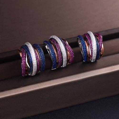 Jankelly Twist Braided Multicolor Full Mirco Pink Cubic Zirconia Setting European brincos Wedding Hoop Earring Ring Jewelry Set