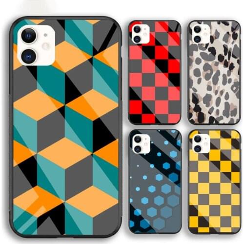 Checkered Black And White Leopard Print Phone Case For Iphone 6 6s 7 8 Plus XR X XS XSmax 11 12 Pro Mini Max Tempered Glass