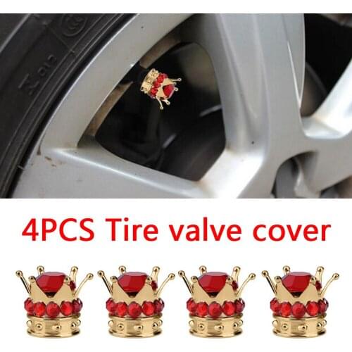 Wheel Tire Valve Caps Cover 4pcs Silver Crown Red Bling Diamond Tyre Stem Dust Valve Caps Universal Truck Car Motorcycle Bicycle