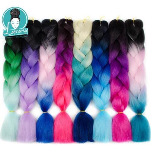 Luxury 24 Inch 60cm 100g/Pc 10pcs Bulk Buy Pure Blonde Pink Green Ombre Braiding Hair Extensions Jumbo Braids