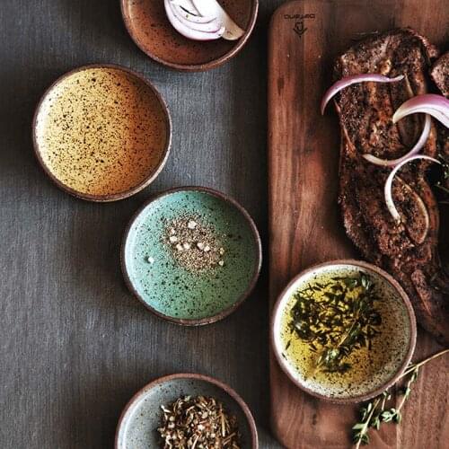 Retro style creative ceramic tableware household restaurant pottery dish rice bowl sauce dish dessert dish