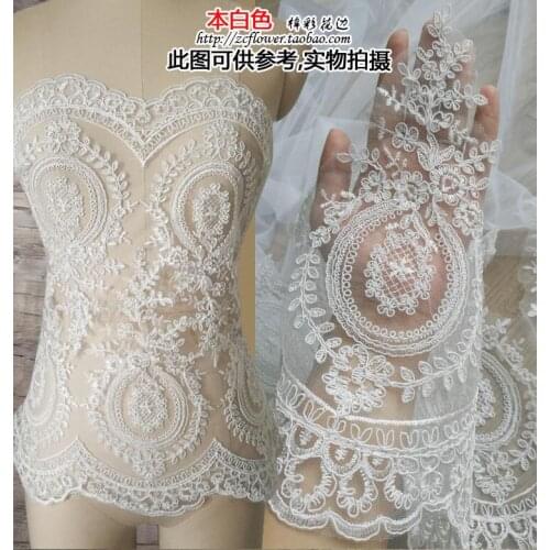3 Meters/lot 31cm Width Wide Wedding Lace Applique Mesh Ivory Venise Bridal Lace Trims Lace Dress Accessories Sewing Appliques