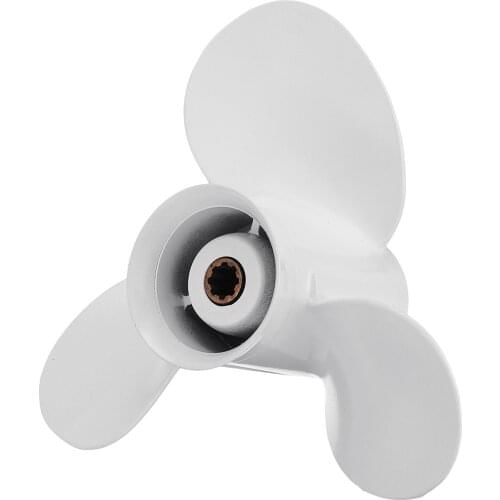 For Yamaha 9.9-15HP 63V-45945-00-EL Aluminum Alloy 9 1/4 x 10 Boat Outboard Propeller 3 Blades R Rotation White 8 Spline Tooth