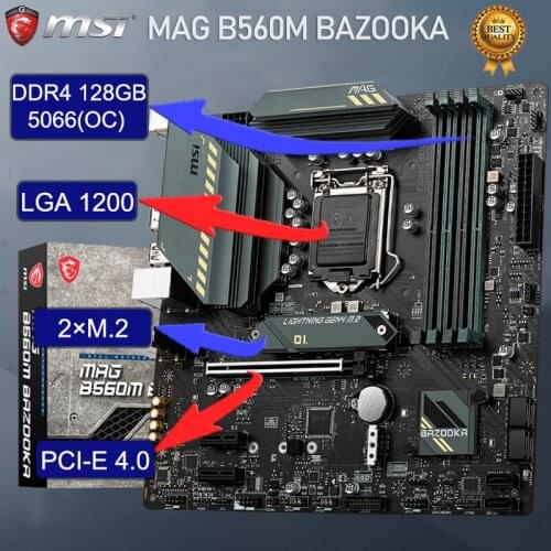 MSI LGA 1200 MAG B560M BAZOOKA B560 Motherboard PCI-E 4.0 DDR4 128GB 5066(OC) SATA III Intel 11TH Gen Motherboard Placa-mãe New