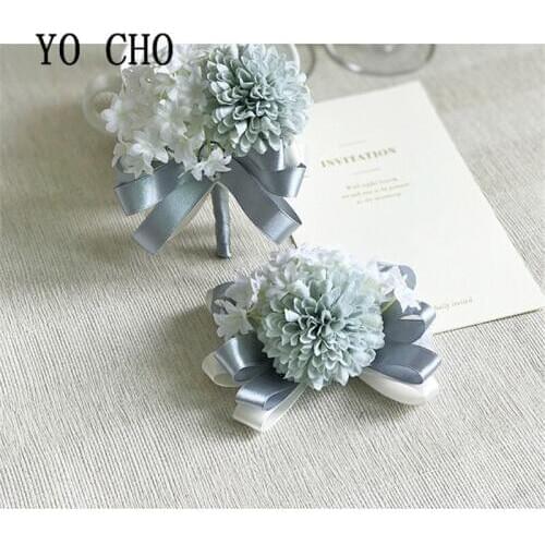 YO CHO Fashion Delicate Hydrangea Artificial Wrist Flower Silk Lace Brides Bridesmaid Wrist Flower Wedding Party Festival Decor
