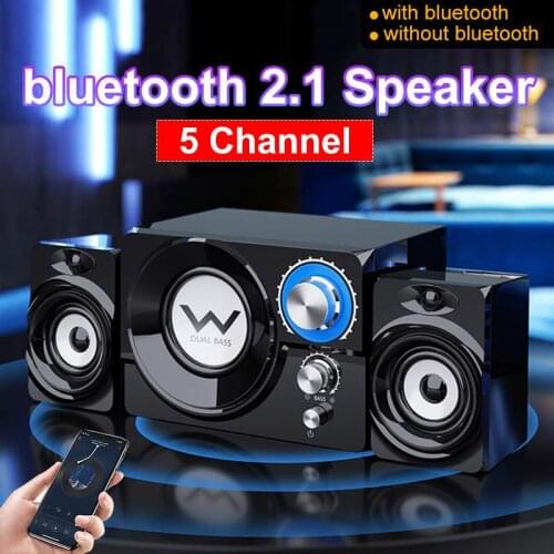 Multimedia 5 Channel 2.1 Desktop Computer Speaker LED Light Heavy Bass Subwoofer Wooden Home Speaker USB Power Supply For PC