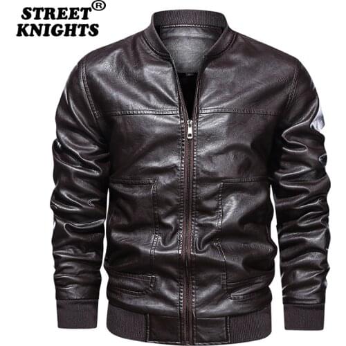 2021 Mens Motorcycle Jacket Autumn Winter Men New Faux PU Leather Jackets Casual Embroidery Biker Coat Zipper Fleece Jacket