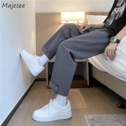 Men Casual Pants Solid Straight Long Trousers Fashion Loose Harajuku All-match Summer Thin Button Korean Style Male Chic Bottoms