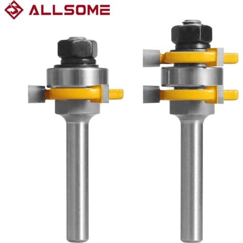 ALLSOME 2PC Milling Cutter Tongue & Groove Router Bit Set 3 Teeth T-shape Wood Milling Cutter Flooring For DIY Woodworking Tools