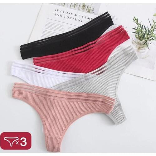 2021 New Womens Panties Underwear Women Sexy Cotton Thong Low-Waist G-String Breathable Fashion Briefs Girls Lingerie 3Pcs/Set