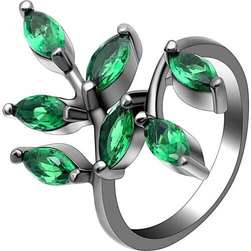 UFOORO wedding rings Green branches Environmentally leaves fashion jewelry green Zirconia engagement rings for women gift