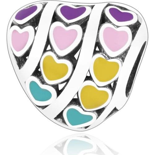 Wholesale Price Colorful Enamel Heart Charm Bead Fit Charm Bracelet 925 Sterling Silver Jewelry 2018 Spring Collection Berloque
