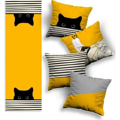 Ottoson 4'lü Special Design Pillow decorate Case and Runner Set