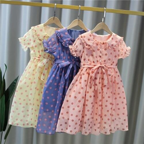 Girls Dresses Summer Short Sleeve Princess Dot Dress Chiffon Party Kids Dresses for Girls Vestidos Kids Costume for 6 8 10 12