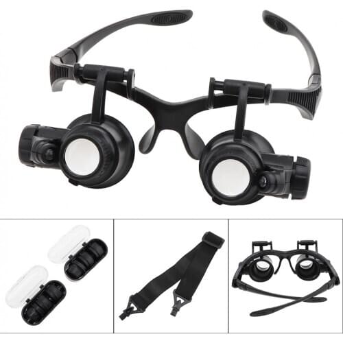 Headband Magnifying Glasses Resin 10X 15X 20X 25X Eye Jewelry Watch Repair with 2 LED Lights for Repairing / Reading