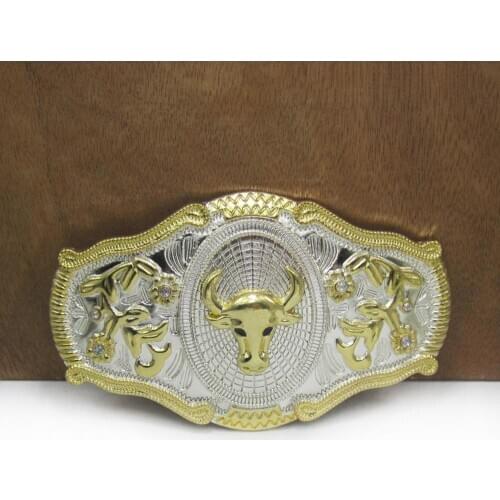 BuckleClub wholesale western bull head cowboy gift belt buckle FP-03536 gold with silver FINISH LUXURIOUS fashion belt buckle