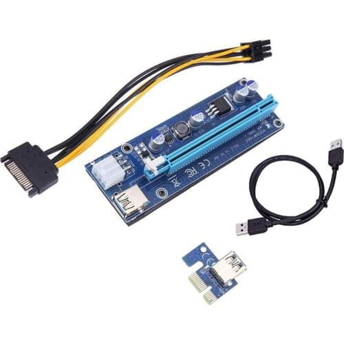 PCI-E Riser Board 009SP USB 3.0 PCI-E Riser Express 1X 4x 8x 16x Extender Riser Adapter Card SATA 6 pin Power Cable