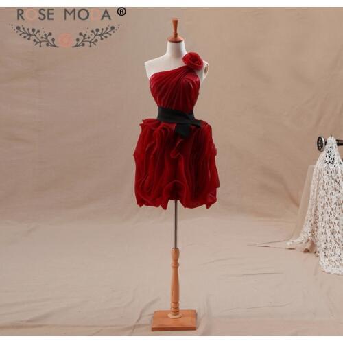 Rose Moda One Shoulder Burgundy Short Homecoming Dress with Black Sash Xmas Party Dress 2018
