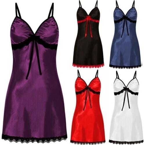 Sexy Women Lace Sleepwear Sling Silk Satin Night Dress Sleeveless V-neck Nightgown Nightdress Plus Size 3XL Nightwear