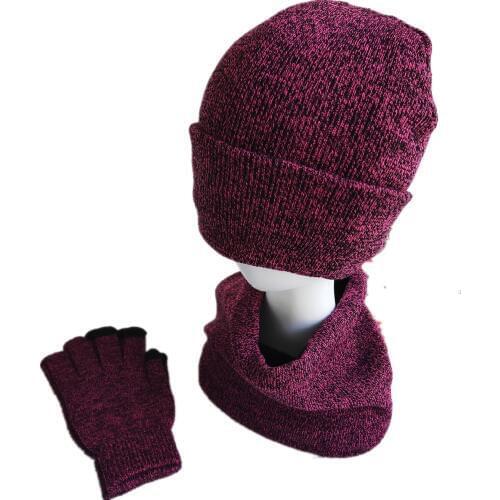 Hat suit autumn and winter mens warm wool hat scarf gloves three-piece
