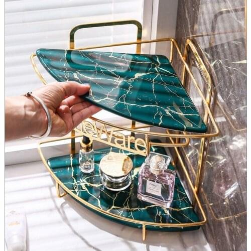 Modern Metal Frame Ceramic Surface Triangle Storage Rack Bathroom Dressing Table Cosmetics Toiletries Rack Decoration Crafts