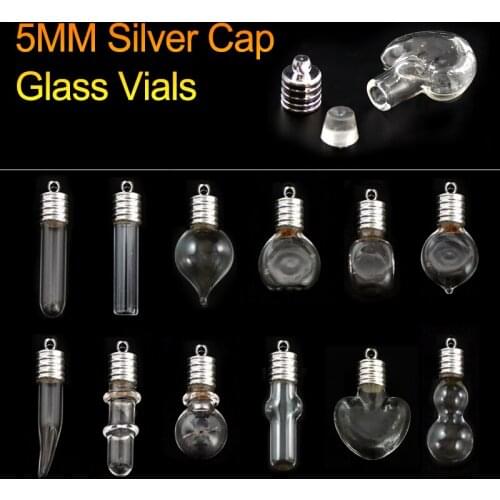 10PCS 5MM Glass Vials With Metal Cap Name On Rice Rice Pendant Wishing Glass Bottle Jewelry Locket Charm Jewelry Findings