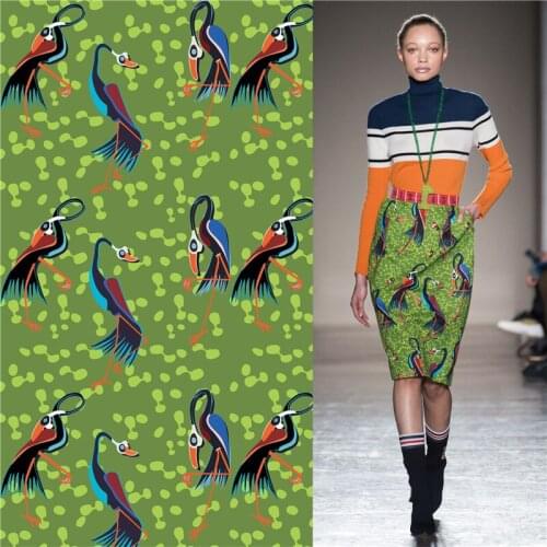 Stretch polyester fabric customization, bird pattern, printed thin high-end floral fabric girls dress DIY clothing patchwork 059