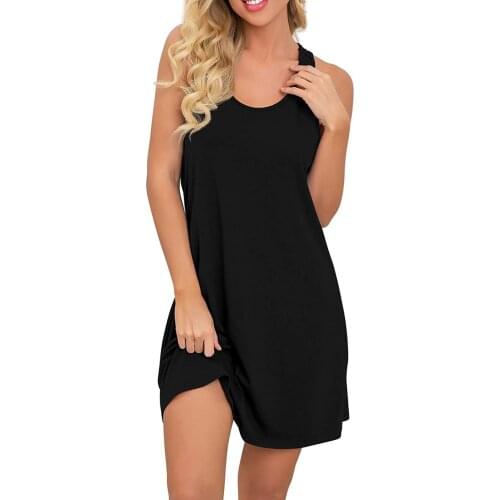 In Stock! Nightgowns Women Summer Thin Cotton Sleeveless Sleep-shirts Solid Color Round Neck Sleepwear Cotton Night Dress 2021