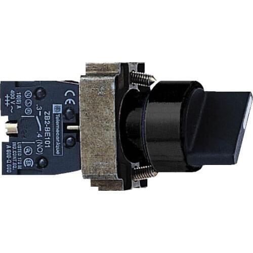 XB2BD217 XB2BD217C = ZB2BZ101C + ZB2BD27C Two selection switch, standard handle, Ø 22, since locking, 1NO (black border)