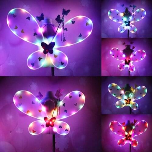 Adults Child Flashing Wings Tutu Skirt Pettiskirt Glow Headband Fairy Stick Set