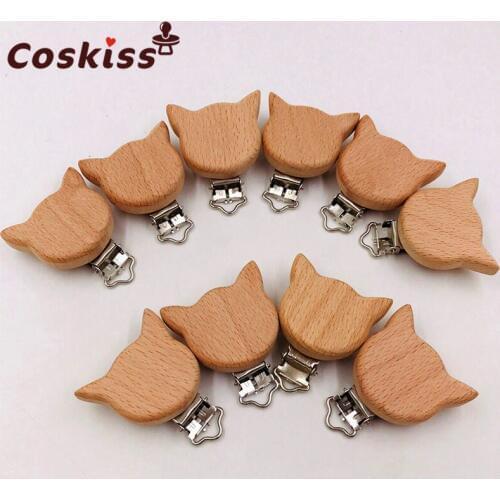 10pcs 2018 New Style Beech Wooden Pacifier Clips Aniamls Shape Pacifier Holder Customizable Baby fashion Food Grade Wood Teether