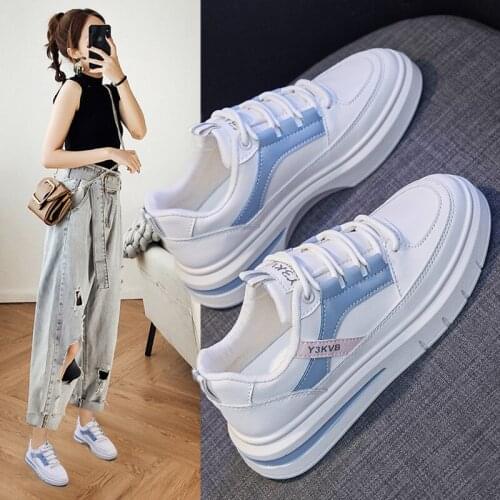 White Shoes Female New Flat Sneakers Korean Wild Pu Casual Shoes Lace Up Student Board Shoes Platform Single Shoes Dropshipping