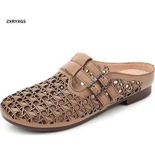 Top Soft Cowhide Breathable Shoes Woman Slippers Soft Comfortable Shoes Women Sandal Shoes 2020 New Summer Leather Slippers