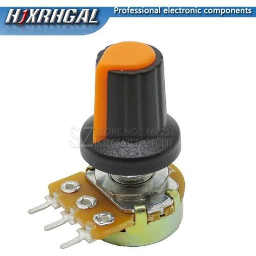 1pcs WH148 B10K B20K B50K B100K 3PIN 15mm 1K 2K 5K 10K 20K 50K 100K 250K Adjustable Potentiometer hjxrhgal + 1pcs Orange knob